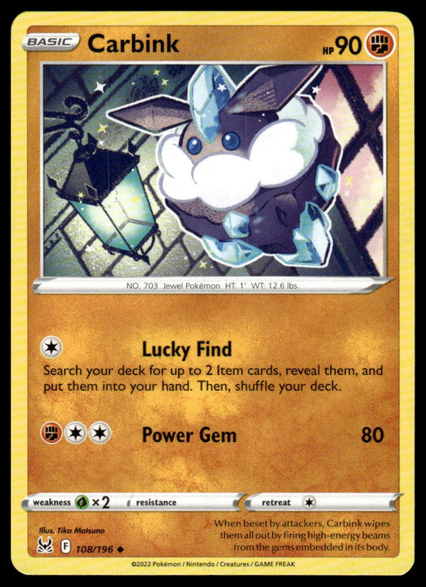 Carbink Uncommon SWSH11: Lost Origin 108/196 NM